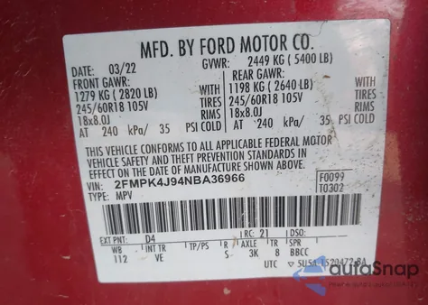 2022 Ford Edge Sel from USA, damaged, VIN 2FMPK4J94NBA36966